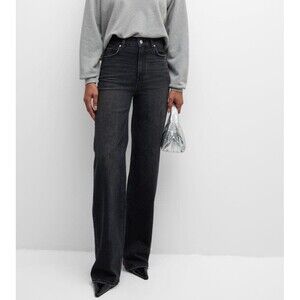 PAIGE Black High-Rise Wide-Leg Jeans